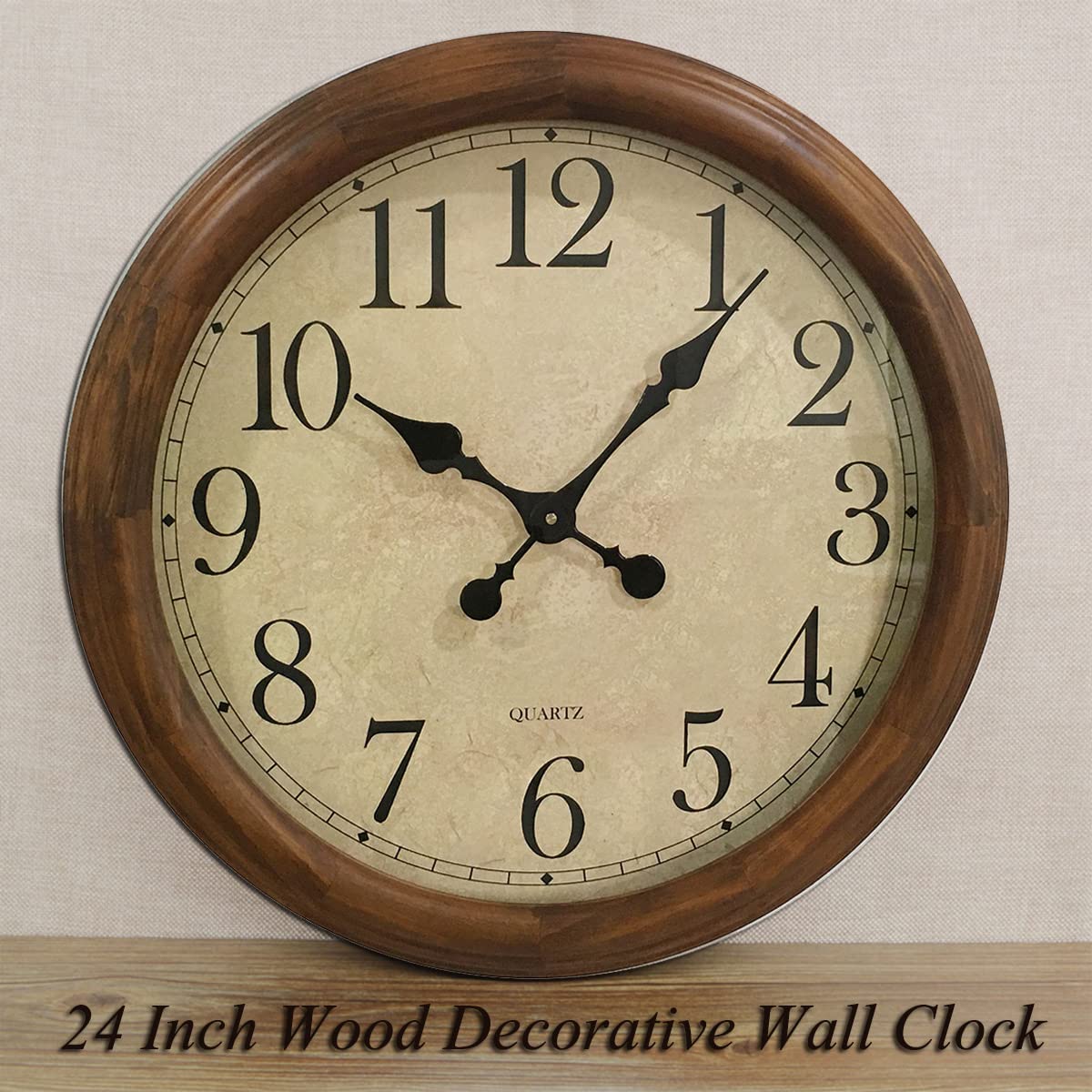 24-Inch Wood Silent Non-Ticking Battery Operated Decorative Wall Clock for Living Room Decor Large Decorative Clock Oversized (Pine)